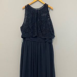 Navy Blue Bridesmaid Dress With Lace Overlay